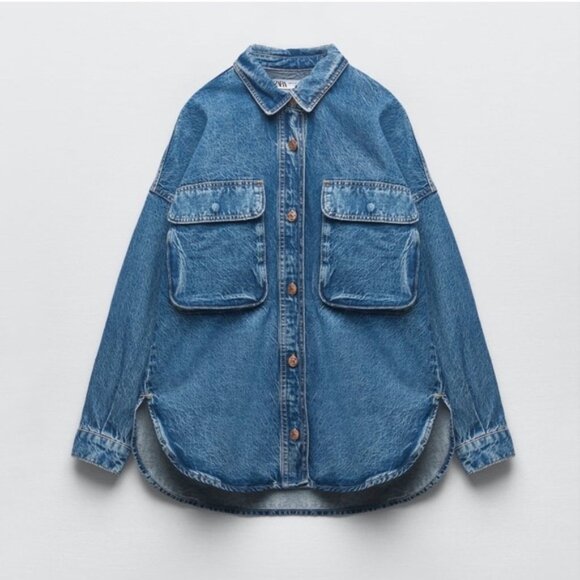 ZARA PATCH POCKET DENIM OVERSHIRT - Picture 1 of 9